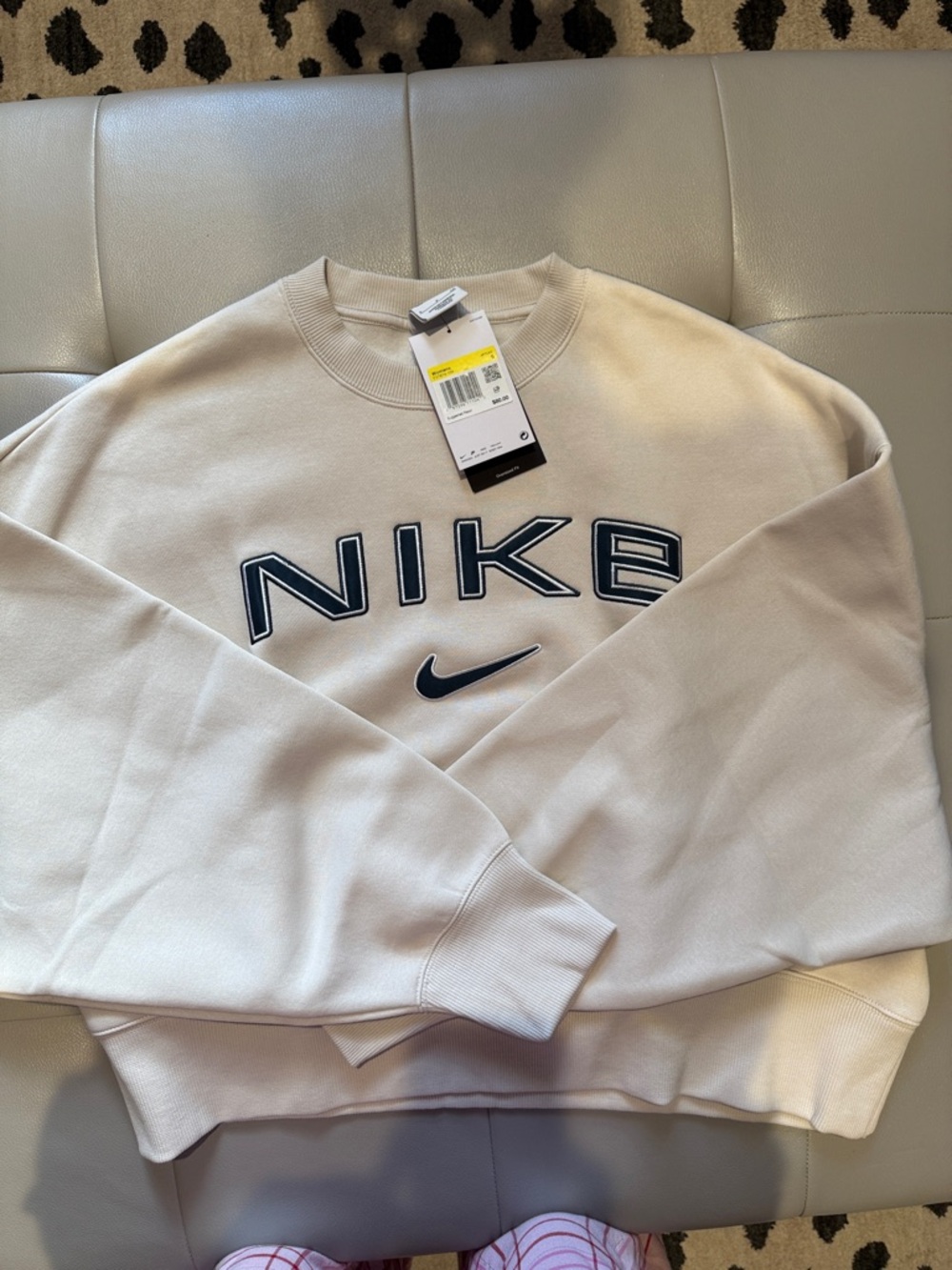 Nike Cream Pullover Sweatshirt with Navy Logo